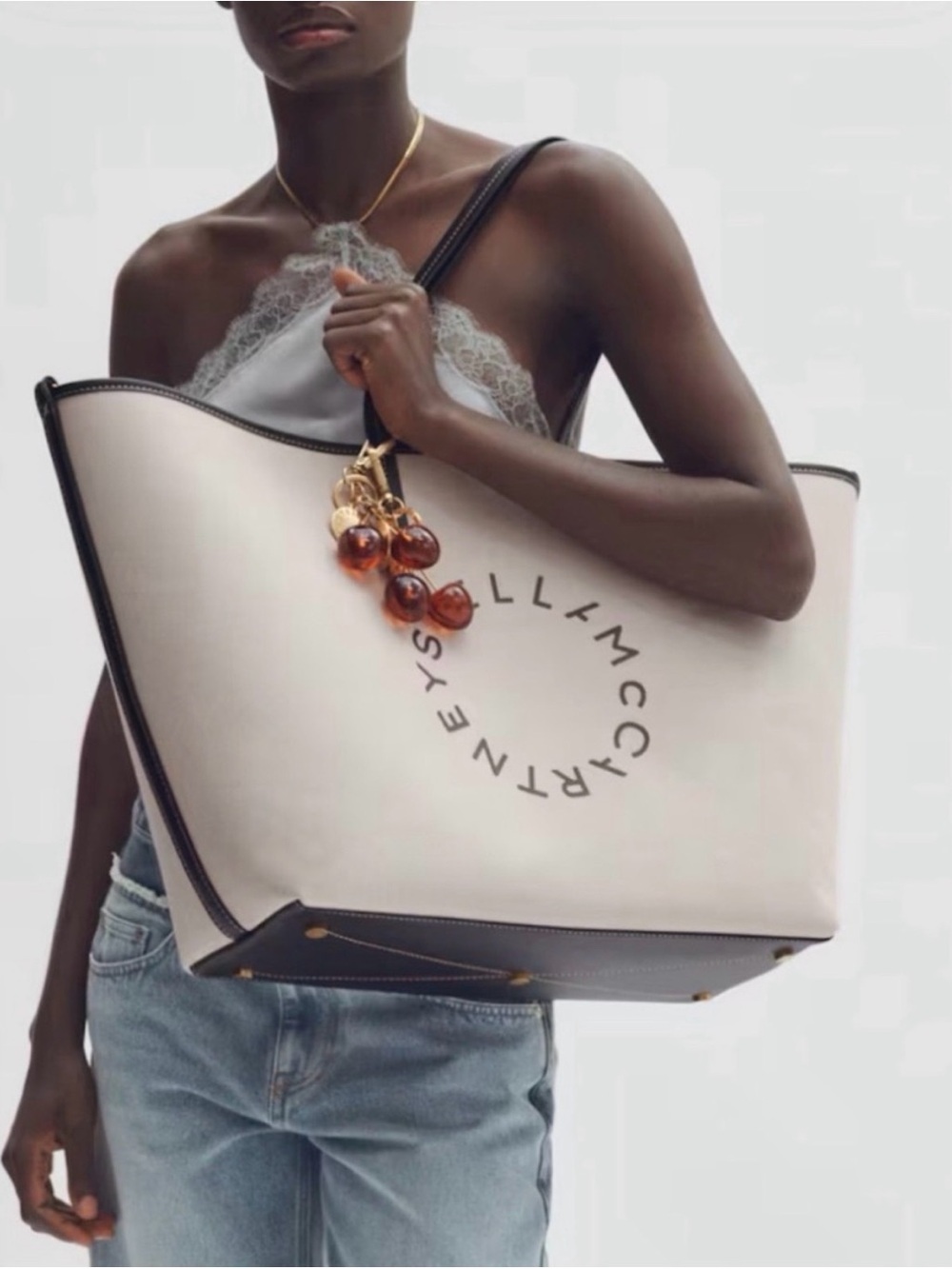 Stella McCartney White Tote Bag with Black Trim